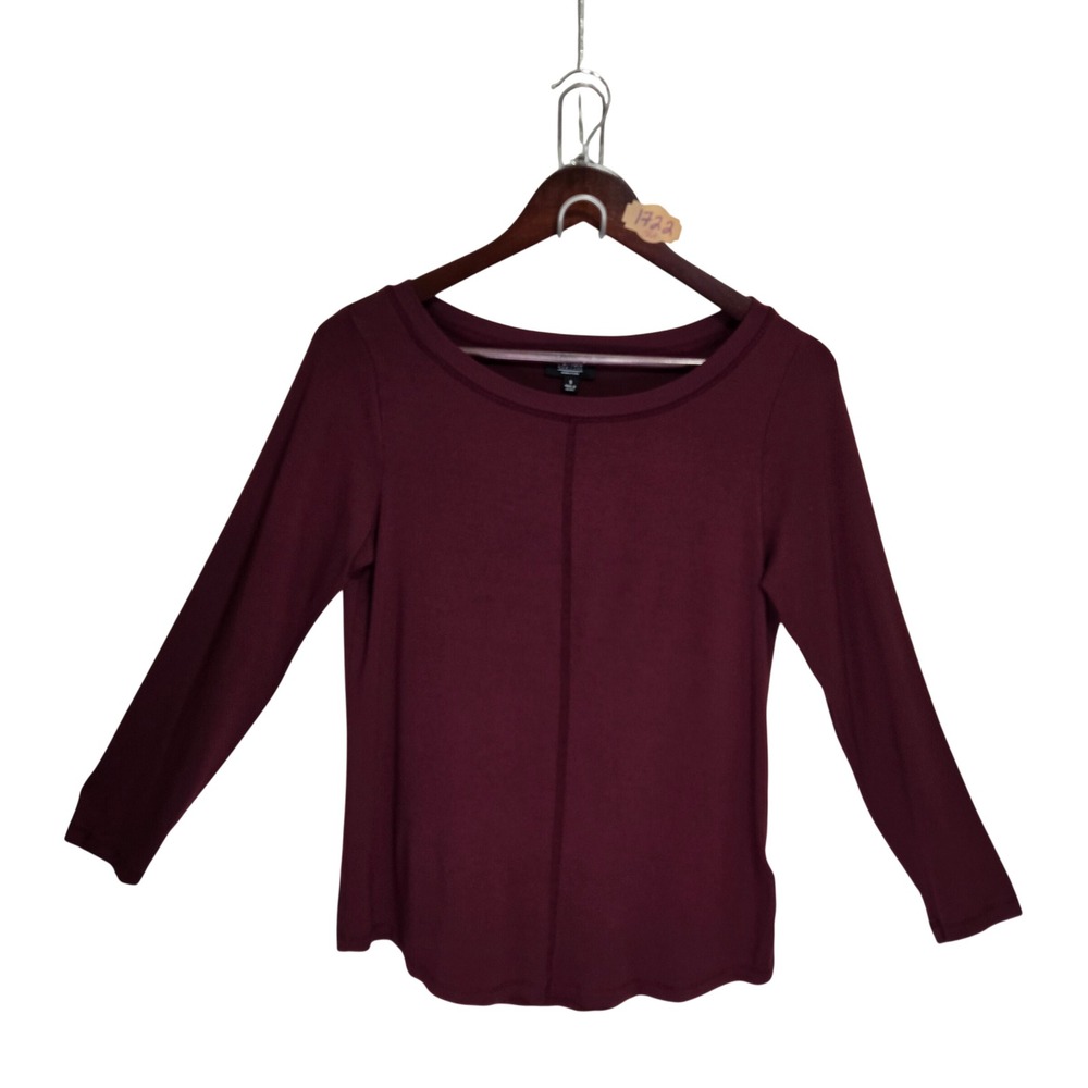 Jones New York Signature Womens Burgundy Long Sleeve Scoop Neck Seam Top S